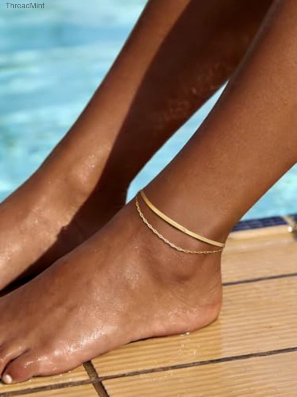 14K Gold Plated Layered Anklet | Adjustable 8.5-10.5 Inch Chain, Waterproof Non